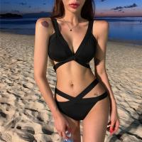 Polyester Quick Dry Bikini & two piece Solid black Set