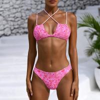 Polyester Bikini Afgedrukt Rillen Roze Instellen