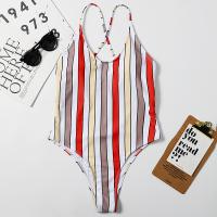 Polyester One-piece Swimsuit backless printed striped PC