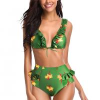 Poliéster Bikini, impreso, floral, verde,  Conjunto