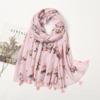 Cotton Linen Tassels Women Scarf can be use as shawl & sun protection & thermal printed floral pink PC