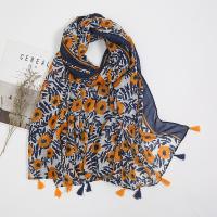Polyester Tassels Women Scarf can be use as shawl & sun protection & thermal printed floral yellow PC