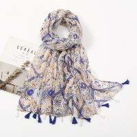 Cotton Linen Tassels Women Scarf sun protection & thermal & breathable printed floral light purple PC