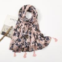 Cotton Linen Tassels Women Scarf sun protection & thermal & breathable printed floral pink PC