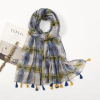 Cotton Linen Beach Scarf Women Scarf sun protection & thermal & breathable printed plaid yellow PC