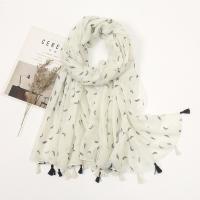 Cotton Linen Beach Scarf & Tassels Women Scarf sun protection & thermal & breathable printed feather white PC