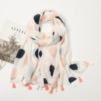 Cotton Linen Beach Scarf & Tassels Women Scarf sun protection & thermal & breathable printed dot white PC