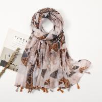 Voile Fabric Tassels Women Scarf sun protection & thermal & breathable printed geometric khaki PC