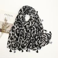 Cotton Tassels Women Scarf sun protection & thermal & breathable printed leopard black PC