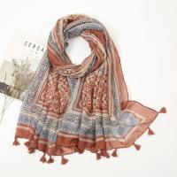 Cotton Linen Tassels Women Scarf can be use as shawl & thermal printed reddish orange PC