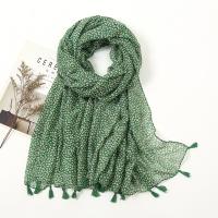Cotton Linen Tassels Women Scarf can be use as shawl & sun protection & thermal printed shivering green PC