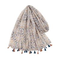 Voile Fabric Tassels Women Scarf can be use as shawl & sun protection & thermal printed green PC
