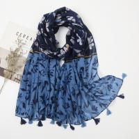 Cotton Linen Tassels Women Scarf can be use as shawl & sun protection & thermal printed blue PC