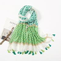 Cotton Linen Tassels Women Scarf can be use as shawl & sun protection & thermal printed shivering green PC