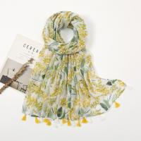 Cotton Linen Tassels Women Scarf can be use as shawl & sun protection & thermal printed shivering yellow PC