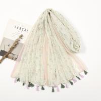 Cotton Linen Tassels Women Scarf can be use as shawl & sun protection & thermal printed shivering white PC
