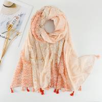 Voile Fabric Tassels Women Scarf can be use as shawl & sun protection & thermal & breathable printed pink PC