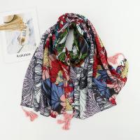 Polyester Tassels Women Scarf can be use as shawl & sun protection & thermal & breathable printed Plant multi-colored PC