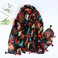 Polyester Easy Matching & Tassels Women Scarf sun protection & breathable printed Plant black PC
