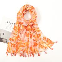 Voile Fabric Tassels Women Scarf can be use as shawl & sun protection & breathable printed orange PC