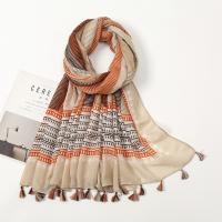 Voile Fabric Tassels Women Scarf dustproof & can be use as shawl & breathable printed khaki PC
