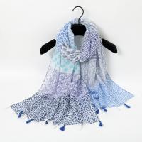 Polyester Tassels Women Scarf can be use as shawl & sun protection & breathable printed blue PC