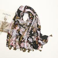 Cotton Linen Tassels Women Scarf can be use as shawl & sun protection & breathable printed floral PC