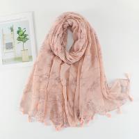 Voile Fabric Tassels Women Scarf dustproof & can be use as shawl & sun protection & breathable printed shivering pink PC