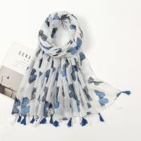 Polyester Beach Scarf & Tassels Women Scarf can be use as shawl & sun protection printed butterfly pattern blue PC