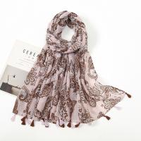 Voile Fabric Tassels Women Scarf can be use as shawl & sun protection & thermal & breathable printed Plant pink PC
