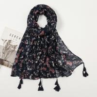 Cotton Linen Tassels Women Scarf dustproof & can be use as shawl & thermal & breathable printed shivering black PC