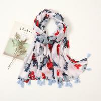 Cotton Tassels Women Scarf dustproof & sun protection & thermal printed white PC