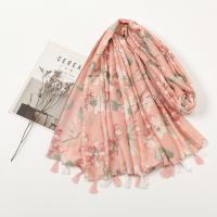 Polyester Tassels Women Scarf dustproof & sun protection & thermal printed shivering pink PC