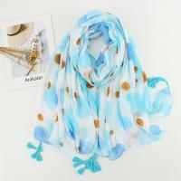 Polyester Tassels Women Scarf dustproof & sun protection & thermal & breathable printed blue PC