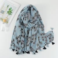 Polyester Tassels Women Scarf dustproof & sun protection & thermal & breathable printed shivering blue PC