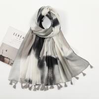 Voile Fabric Tassels Women Scarf dustproof & sun protection & thermal & breathable printed Solid black PC