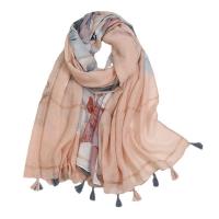 Cotton Linen Tassels Women Scarf sun protection & breathable printed Solid pink PC