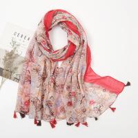 Cotton Linen Tassels Women Scarf dustproof & can be use as shawl & sun protection printed floral pink PC