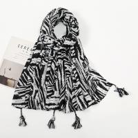 Cotton Linen Beach Scarf Women Scarf can be use as shawl & sun protection & thermal printed striped black PC