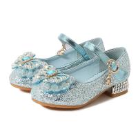 Beef Tendon & PU Leather with bowknot & chunky Girl Kids Shoes Plastic Sequins Pair