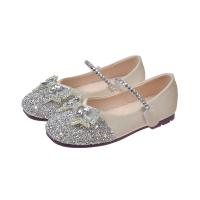 Beef Tendon & PU Leather with bowknot & velcro Girl Kids Shoes Plastic Sequins Pair