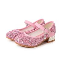Beef Tendon & PU Leather velcro & chunky Girl Kids Shoes Plastic Sequins Solid Pair