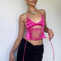 Polyester Slim Camisole backless Solid fuchsia PC