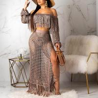 Polyester Plus Size Two-Piece Dress Set & hollow Solid Set