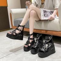 PU Leather High Heels Fish Head Sandals & breathable Solid black Pair