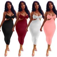 Polyester Sexy Package Hip Dresses deep V & hollow & skinny style stretchable Solid :XXL PC