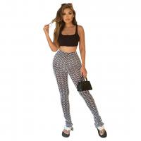 Polyester Women Long Trousers lift the hip & skinny & breathable stretchable striped PC
