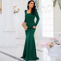 Polyester Slim One-piece Dress Solid green PC