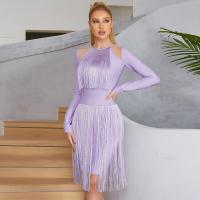 Polyester Tassels One-piece Dress slimming Solid purple PC