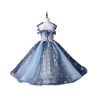 Polyester Slim Girl One-piece Dress large hem design patchwork blue PC